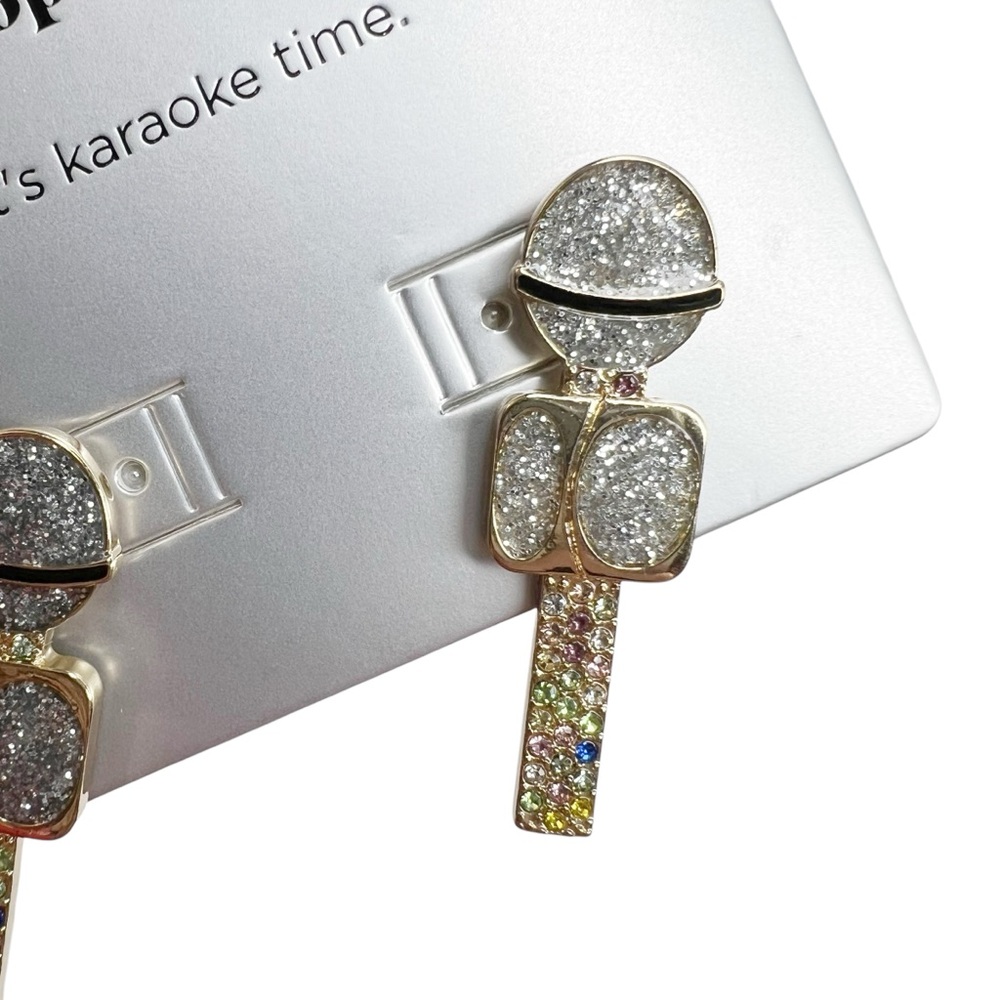 NWT Sugarfix by BaubleBar Drop The Mic Rhinestone Microphone Pierced Earrings - Picture 3 of 8